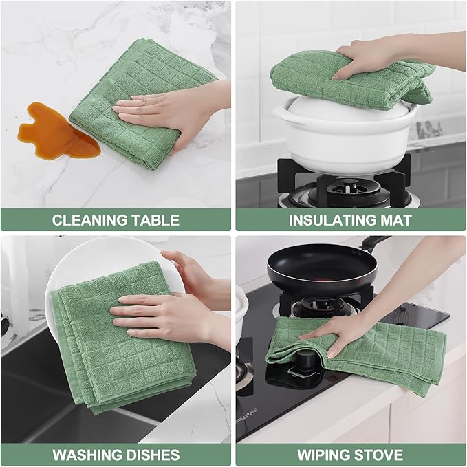 Homaxy Premium Cotton Kitchen Towels 16"x 28", Large Natural Ring Spun 390 GSM Dish Towels, Super Absorbent Terry Kitchen Hand Towels, Soft Tea Towels with Hanging Loop, Pure Grass Green, 6 Pack