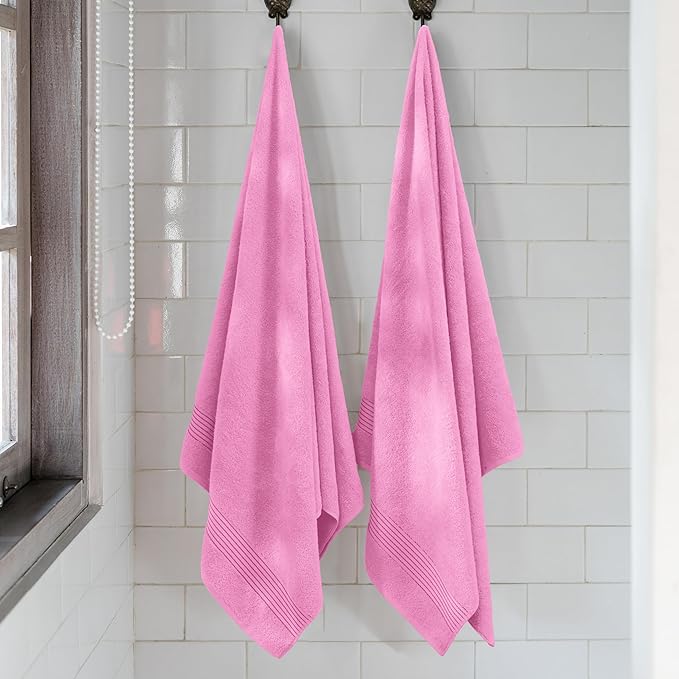 Mocassi Luxury 100% Turkish Cotton 2-Pack Bath Towel Set- Ultra Soft, Quick Dry Highly Absorbent 27 x 54 inch Premium Spa Hotel Quality 2PC Bath Towels - Luxurious Soft Bathroom Towels, Light Pink
