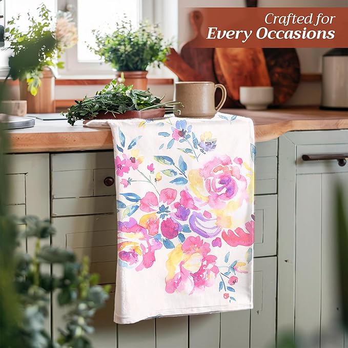 Maison d' Hermine Kitchen Towels Set of 3 100% Cotton 27.50" x 20" Reusable Cloth Tea Dish Towels Absorbent with Hanging Loop for Kitchen Gifts for Mothers Day Spring/Summer (Rose Garden)