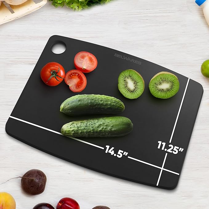 Dishwasher Safe Cutting Board for Kitchen - Large Composite Wood Chopping Board, Thin & Lightweight, Heat Resistant, BPA-Free, Eco-Friendly Cutting Board for Meal Prep, 14.5 x 11.25 Inch (Slate Black)