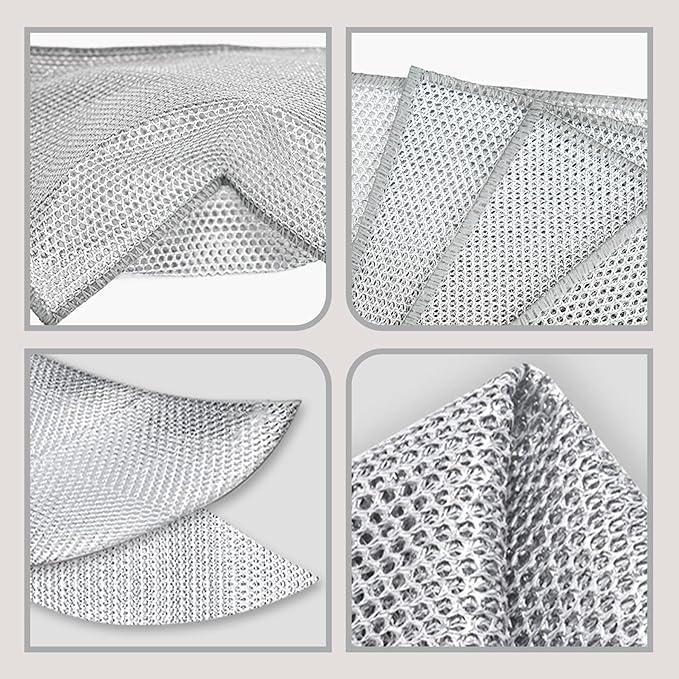 Double-Layer Steel Wire Cleaning Cloth - Non-Scratch Wire Dishcloth Rag Heavy Duty Scrub Pads Multi-Purpose Silver Mesh Scouring Pads for Dishes, Pots, Pans (20)