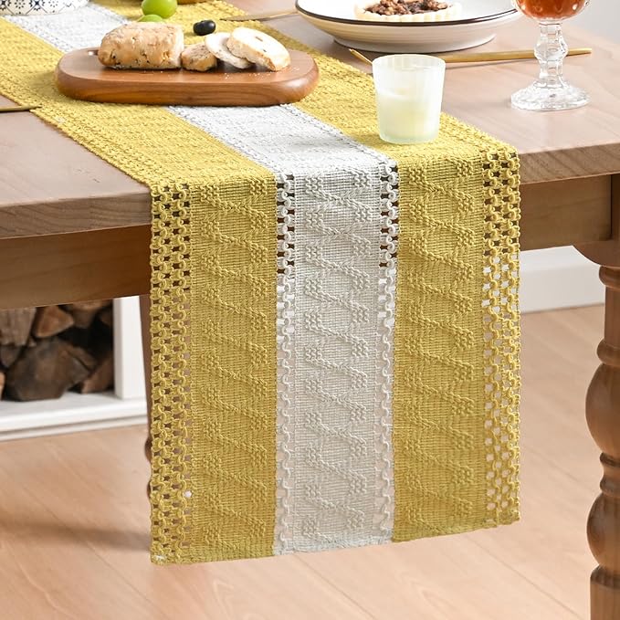 Artoid Mode Yellow Farmhouse Rustic Table Runner, Seasonal Hollow Kitchen Dining Table Decoration for Home Party Decor 12x108 Inch