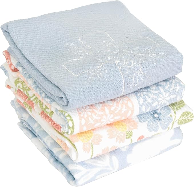 Ritz 100% Cotton Kitchen Towels, Easter Bunny Floral – 16"x26" – Absorbent Dish Towels for Drying & Cleaning – Soft & Durable (Set of 4)