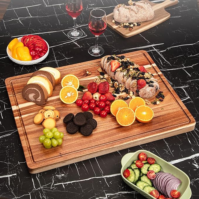 24 Inch XXL Countertop Cutting Boards, Extra Large Chopping Board for Kitchen, Butcher Block Carving Board for BBQ, Turkey, Meat, Large Charcuterie Board with Handles, Juice Groove