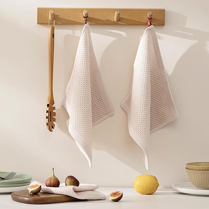 joybest Cotton Kitchen Dish Cloths, 8-Pack Waffle Weave Ultra Soft Absorbent Dish Towels Washcloths Quick Drying Dish Rags, 12x12 Inches, Beige