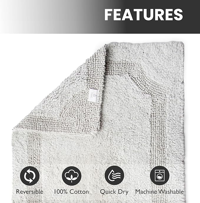 voyzz home Set of 2 Reversible Bath Rug 20x32 inch -17x24 inch | 100% Cotton Hand Tufted Soft & Absorbent Bath Mat|Washable Quick Dry Shaggy Shower Mat | Non-Slip Mordern Bathroom Decor | Grey…