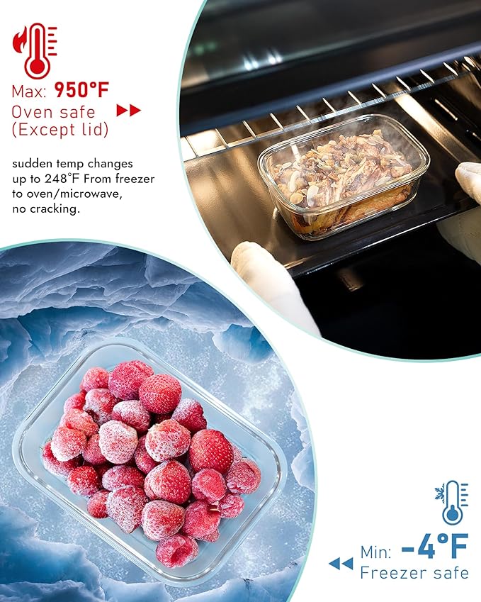 8-Pack Borosilicate Glass Food Storage Containers Set with Airtight Lids - Oven, Microwave & Freezer Safe, Leak-Proof, BPA-Free - Baking, Meal Prep & Gift Ready