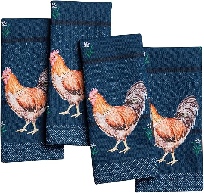 Maison d' Hermine Cloth Napkins Set of 4 100% Cotton Everyday Reusable Square Napkins Cloth Washable Dinner Party Wedding Restaurant Gifts for Mothers Day Spring/Summer(Meadow Rooster, 18" x 18")