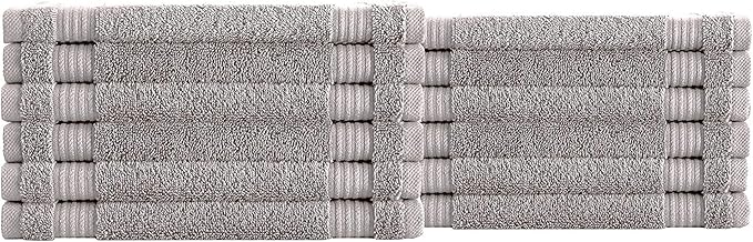 Classic Turkish Towels CTT - Premium Washcloths 12 Pack Set, 100% Turkish Cotton, Highly Absorbent & Quick Dry, Face Towels Wash Cloths for Hotel, Spa & Gym | 12"x12" (Light Grey)