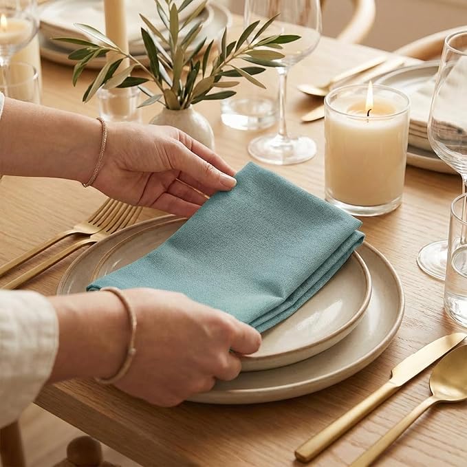 ACCENTHOME Accent Home 100% Cotton Napkins, Delicate Cloth Napkins for Dinners, Parties and Weddings，18 x 18 Inch Set of 12 - Blue