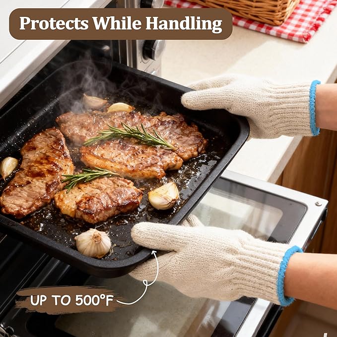 Heat Resistant Gloves - 932°F Oven Gloves, Cut-Resistant Grill Gloves, Cooking Gloves for BBQ, Grilling, Baking, Cutting, Welding, Smoker Fireplace, 1 Pair (2 Pieces Set), White