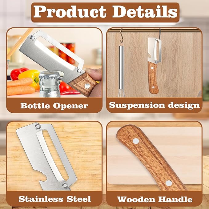 2 Pcs Multifunctional Vegetable Peeler, Stainless Steel Blade Peeler with Wooden Handle, Non-Slip Fruit Peeler for Kitchen