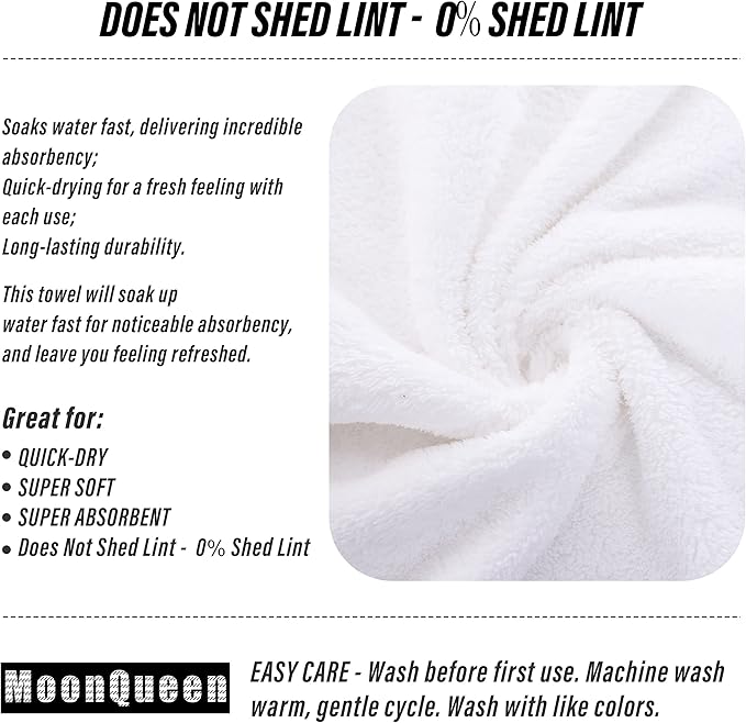 MOONQUEEN 6 Pack Premium Hand Towels - Quick Drying - Microfiber Coral Velvet Highly Absorbent Towels - Multipurpose Use as Hotel, Bathroom, Shower, Spa, Hand Towel 16 x 28 inches (White)