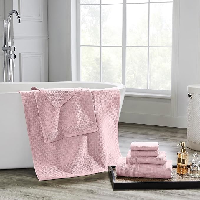 Modern Threads Waffle-Rib 6-Piece Towel Set – Premium Cotton Bath Towels, Ultra-Absorbent & Soft, Elegant Waffle Texture for Bathroom & Spa, Petal