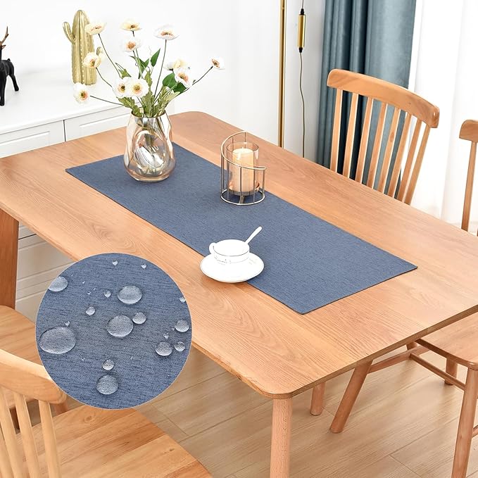 Farmhouse Rustic Table Runner Mist Blue Faux Linen Table Runners Water Resistant Short Table Runner 36 inches for Living Room Dresser Bedroom Kitchen Dining Party 13x36 Inch