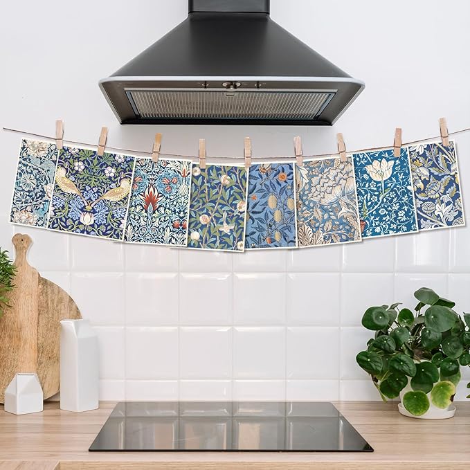 8Pcs Blue Floral Swedish Dishcloths Cotton Kitchen Towel Vintage Flower Absorbent Dish Towel for Home Kitchen Housewarming Cleaning, 7 x 8 Inch