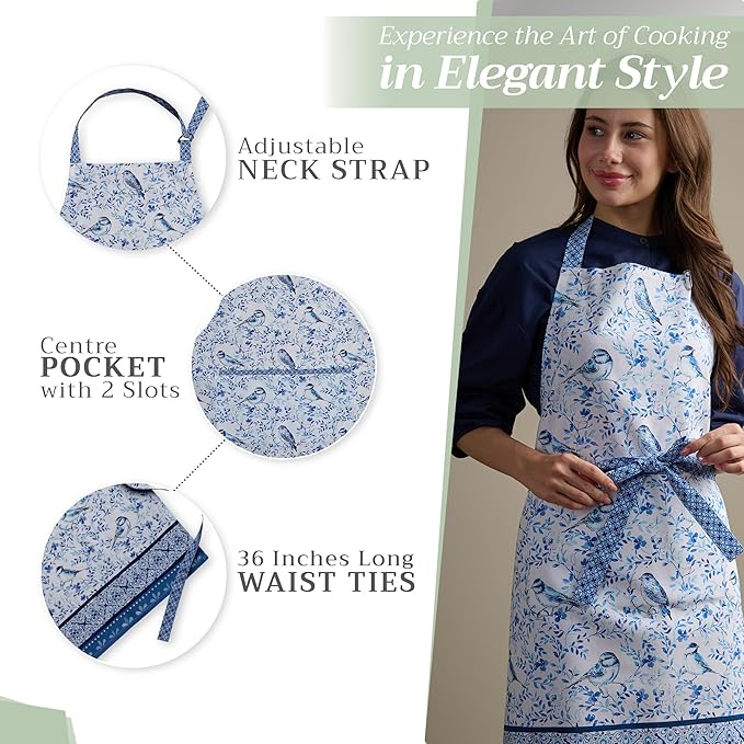 Maison d' Hermine 100% Cotton Apron for women with Pocket Kitchen Chef Apron for Men Cooking Mothers Day Gifts