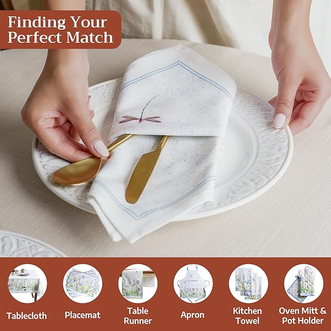 Maison d' Hermine Cloth Napkins Set of 4 100% Cotton Everyday Reusable Square Napkins Cloth Washable Dinner Party Wedding Restaurant Gifts for Mothers Day Spring/Summer (Fleurs De Mai, 20" x 20")