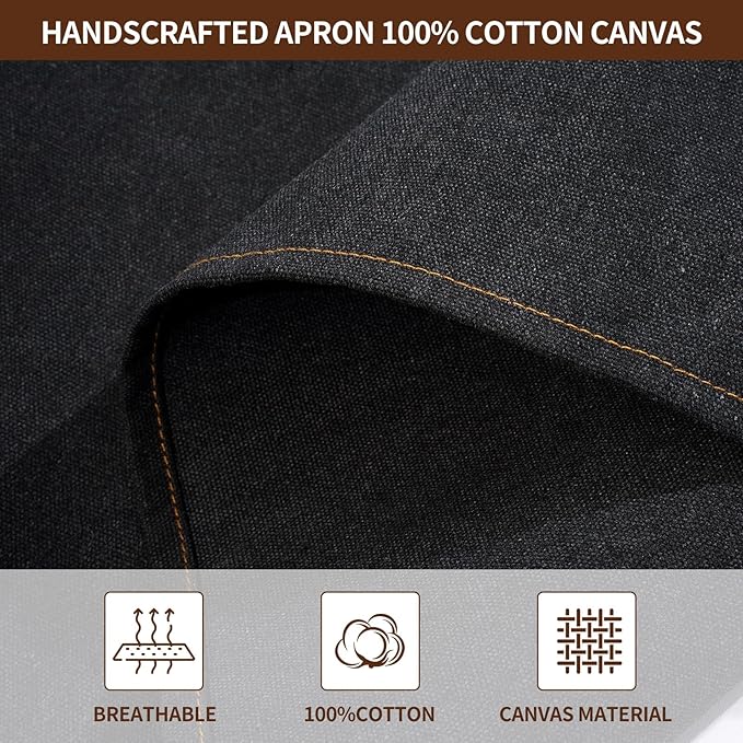 Chef Aprons for Men Women with 4 Large Pockets, Cotton Canvas Cross Back Adjustable Apron for Work grilling kitchen gardening