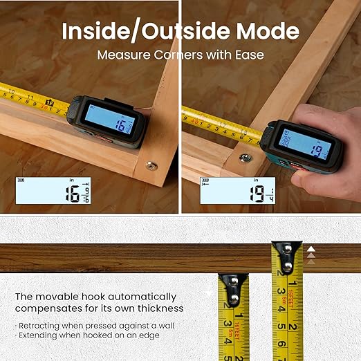 Digital Tape Measure 16 Ft - 6 Metric and Imperial Units, Easy Read Digital Measuring Tape Retractable with Fractions 1/16, Rechargeable Measurement Tool, for Distance/Area/Volume, Gray