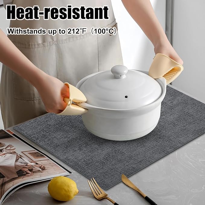 Homaxy Faux Leather Heat Resistant Placemats for Dining Table Set of 12, Waterproof Wipeable Washable PU Table Mats, Easy to Clean Anti-Slip Place Mats, 11.8" x 17", Dark Grey