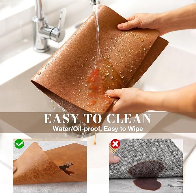 Roxifina Vinyl Placemats Set of 4 - Faux Leather Waterproof Washable PU Place Mats, Heat Resistant 12 x 17 Inch Easy Clean Wipeable Non-Slip Table Mats for Dining, Kitchen, Outdoor (Reddish Brown)