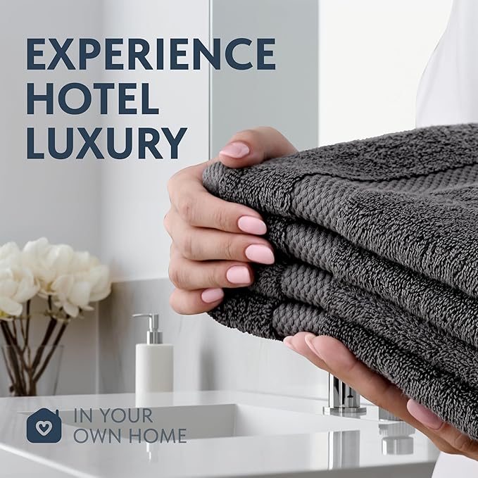 White Classic Luxury Charcoal Hand Towels - Soft 100% Turkish Cotton | Highly Absorbent Hotel spa Bathroom Towel Collection | 16x30 Inch | Set of 6