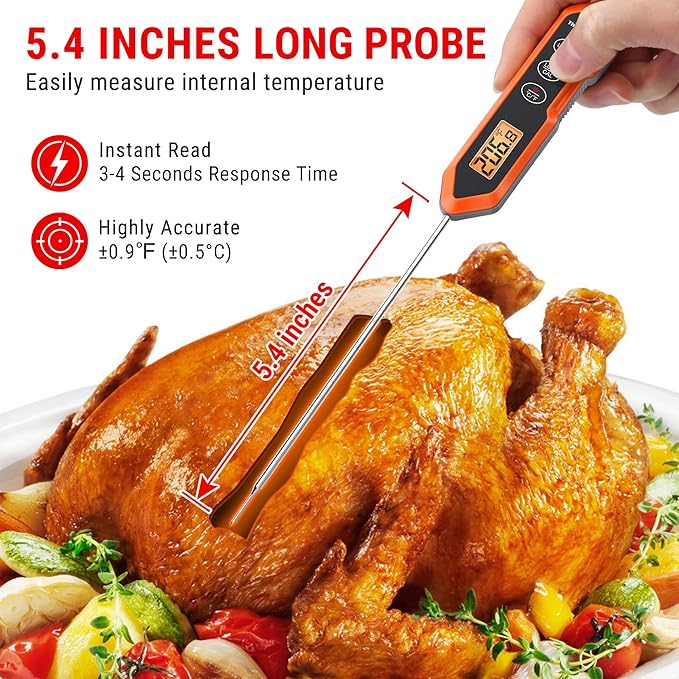 TempPro TP15H Waterproof Instant Read Meat Thermometer for Cooking, Digital Food Thermometer with Backlight & Calibration, Cooking Thermometer for BBQ, 10.47 x 1.16 x 0.69 (Previously ThermoPro)