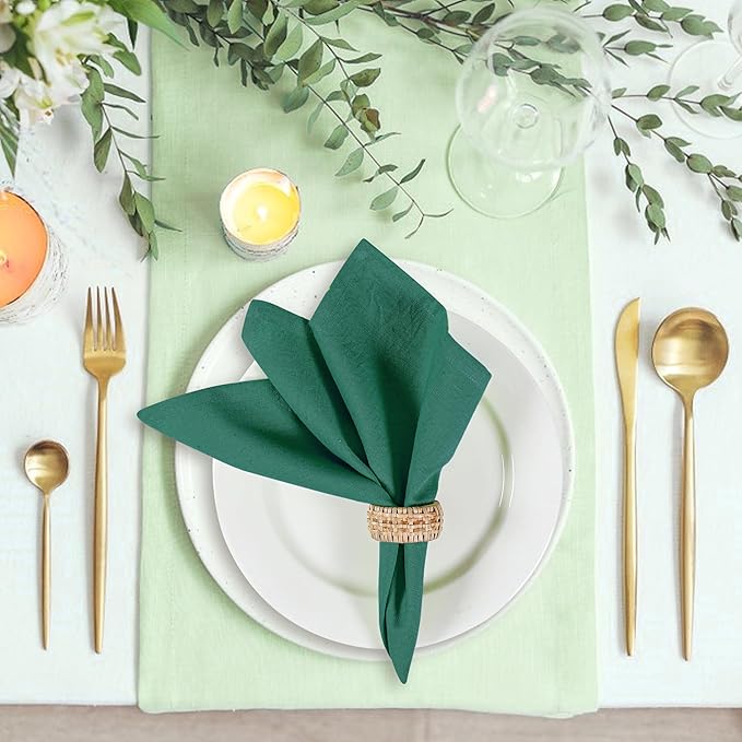 NATURALCRAFT Cloth Napkins Set of 12 Cotton Linen 18x18 Inch - Soft Durable Easter Washable - Ideal for Hotel Farmhouse Party Spring Summer Easter - Perfect Everyday Use (Dark Green)