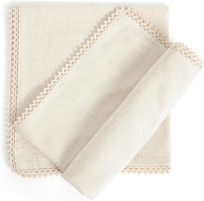 ACCENTHOME 18x18 inch Cotton Dinner Napkins - Set of 6, Beige, Printed, Linen Blend, Perfect for Family Dinners, Weddings & Everyday Use