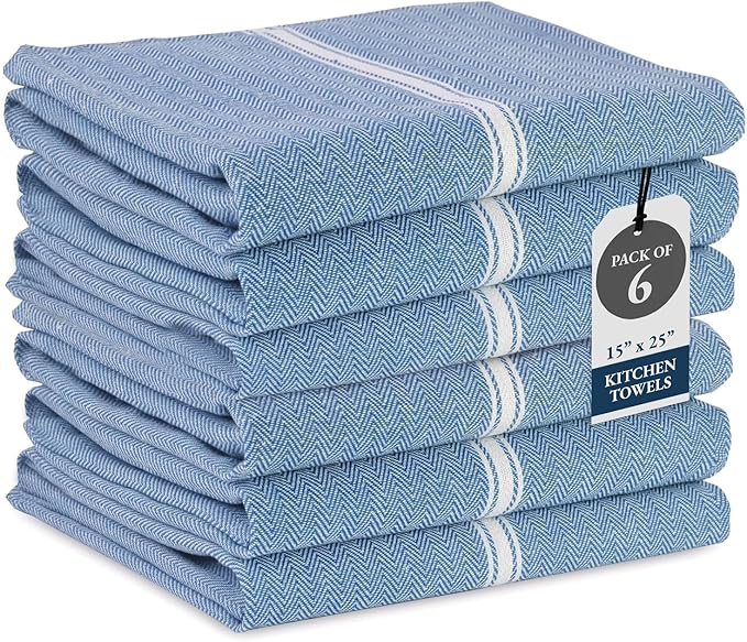 LANE LINEN Kitchen Towels Set - 100% Pure Cotton Dish Towels for Kitchen, Super Absorbent Kitchen Hand Towel, Tea Towels, Soft & Durable Dish Cloths, Pack of 6 – 14”x25”, Indigo