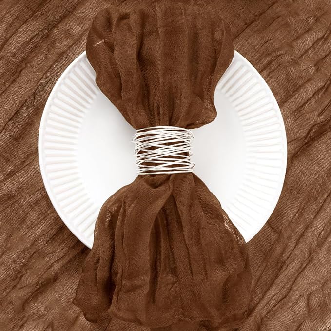 DeZerlor 30 Pack Brown Cheesecloth Napkins Tan Christmas Cloth Napkins Set of 30 Marron Holiday Dinner Napkins Bulk 21x21 Inches for Wedding Bridal Shower Baby Shower Xmas Parties