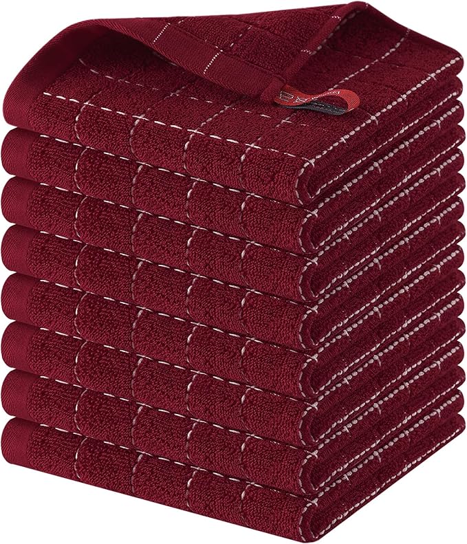 Homaxy 100% Cotton Terry Kitchen Dish Cloths, Ultra Soft and Absorbent Dish Towels for Kitchen, Suitable for Drying and Washing Dishes, 8 Pack, 12 x 12 Inches, Brick Red
