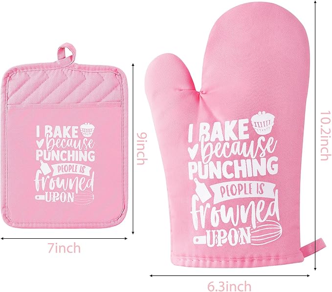 GROBRO7 6Pcs Cotton Oven Mitts Pot Holders Funny Women Resistant Hot Pads Machine Washable Microwave Gloves with Hanging Loop Pocket Potholder for Kitchen Baking Cooking GrillingPink