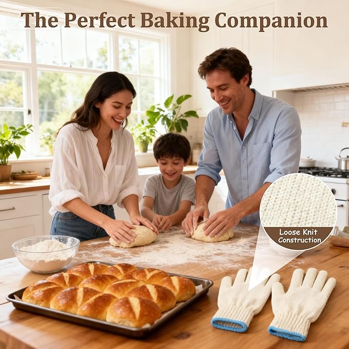 Heat Resistant Gloves - 932°F Oven Gloves, Cut-Resistant Grill Gloves, Cooking Gloves for BBQ, Grilling, Baking, Cutting, Welding, Smoker Fireplace, 1 Pair (2 Pieces Set), White