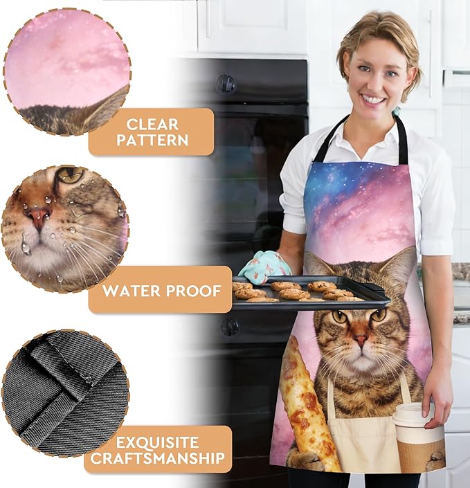 Funny Aprons for Women, Cat Mom Gifts, Made from Scratch Aprons for Women with Pockets