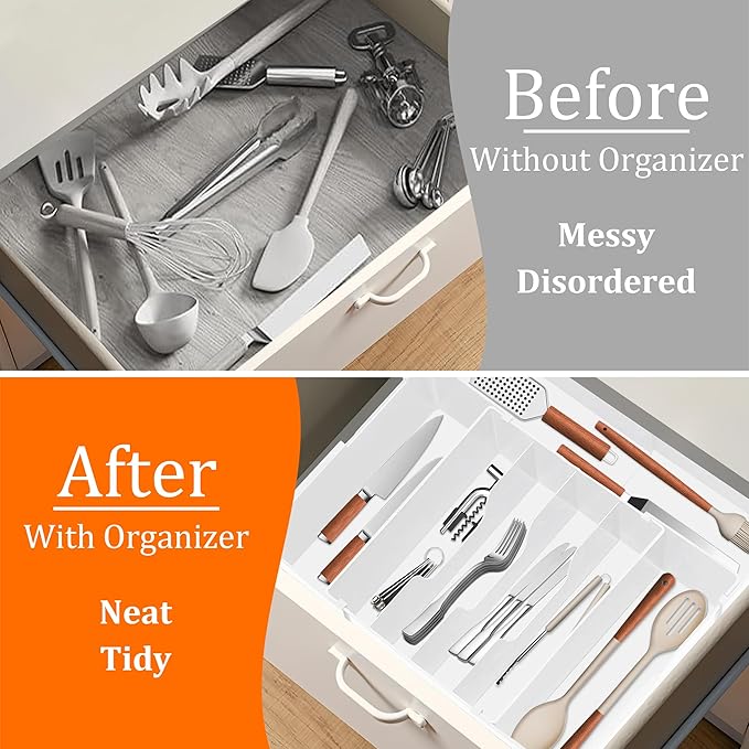 Spaclear Expandable Large Silverware Organizer - BPA-Free Utensil Organizer for Kitchen Drawer, Adjustable Silverware Drawer Organizer Flatware Cutlery Tray for Spoons Forks Knives,10.2"-17.2" Wide