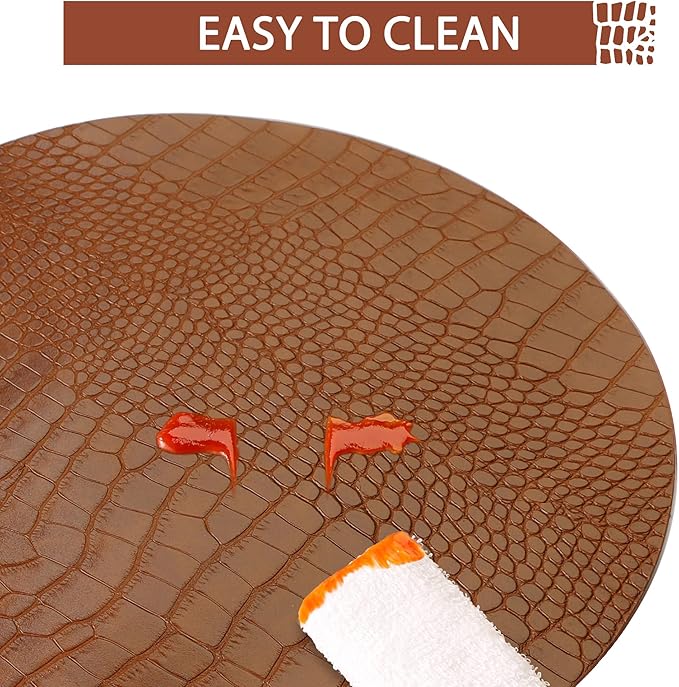 Round Leather Placemats for Round Tables Set of 8, Brown Table Place Mats and Coasters, Washable Easy to Care for Indoor Decor 13" Diameter