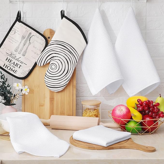 Homaxy 100% Cotton Waffle Weave Kitchen Dish Cloths, 7-Pack Ultra Soft Absorbent Dish Towels, Quick Drying Dish Rags, 12 x 12 Inches, White