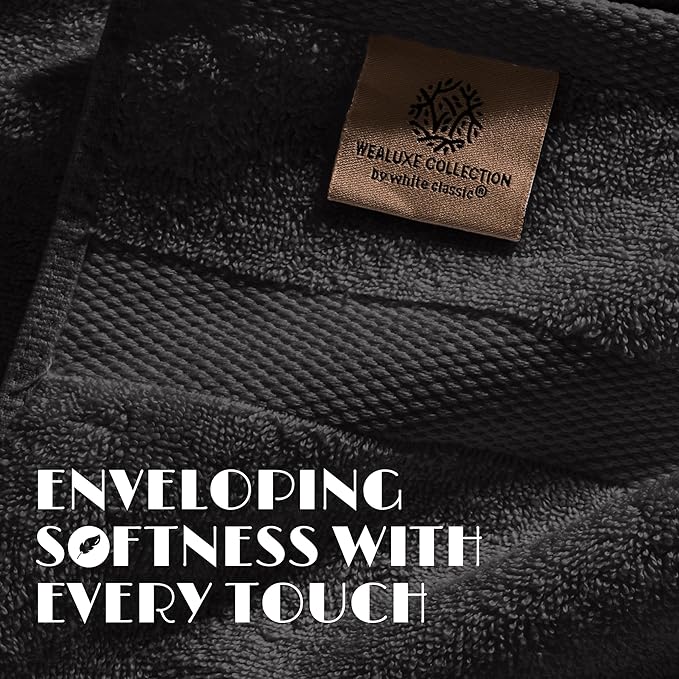White Classic Black Washcloths Set for Body and Face Towel, Cotton Wash Cloths Bulk 12 Pack, Spa Fingertip Wash Clothes 12x12 Inch, Soft Absorbent Gym Towels