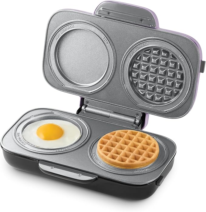 Dash MultiMaker® Double Mini Maker System - Dual Ceramic Nonstick Cooking Surfaces - Built-In Cord Wrap - Makes 4-Inch Waffles - Lavender, 4 Plates