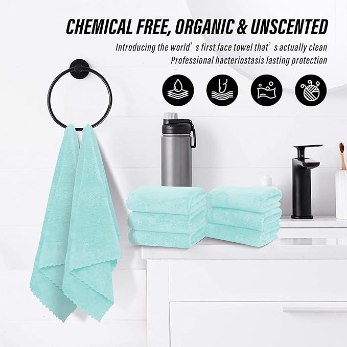 MOONQUEEN 18 Pack Premium Hand Towels - Quick Drying - Microfiber Coral Velvet Highly Absorbent Towels - Multipurpose Use as Hotel, Bathroom, Shower, Spa, Hand Towel 16 x 28 inches (Frozen Blue)