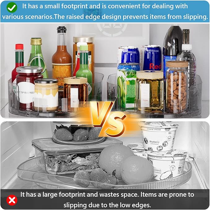 Lazy Susan Turntable Organiser for Fridge, 360°Rotating Spice Racks for Kitchen Cabinet, Fridge and Pantry Organizer, 33 X 7.5cmClear PET Revolving Condiment Holder﻿