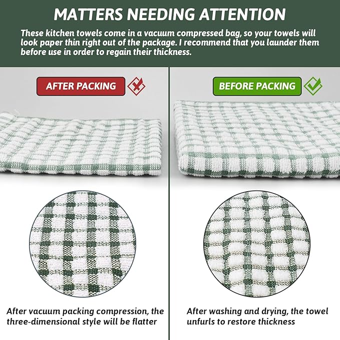 Nialnant 8 Pcs Kitchen Dish Rags,100% Cotton Kitchen Towels Soft Absorbent Quick Drying Dish Cloths for Washing Dishes,Cleaning rags-11 x 11In Dark Green