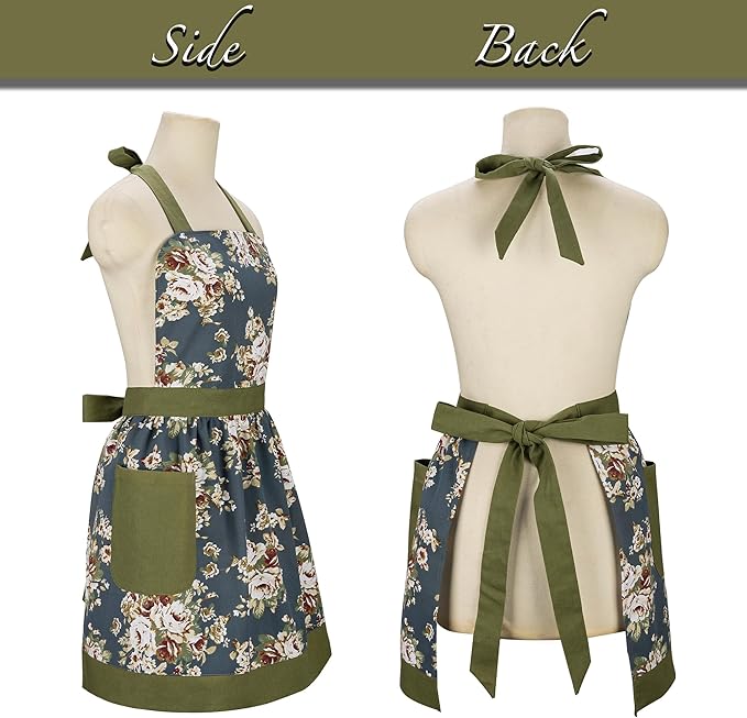 NEOVIVA Kitchen Aprons for Women with Pockets,Cooking Aprons for Women,Vintage Apron for Baking Gardening,Gifts for Mothers