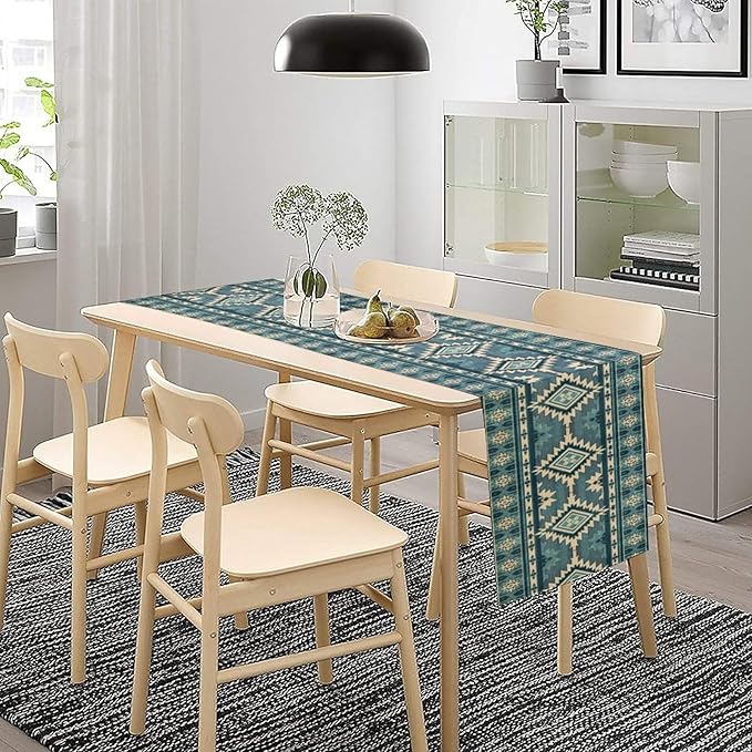 Aztec Table Runner, Western Countryside Native Tribal Art Printed Runner for Home Kitchen Dining Table Living Room Decor Fabric 1 Panel W13xL70in