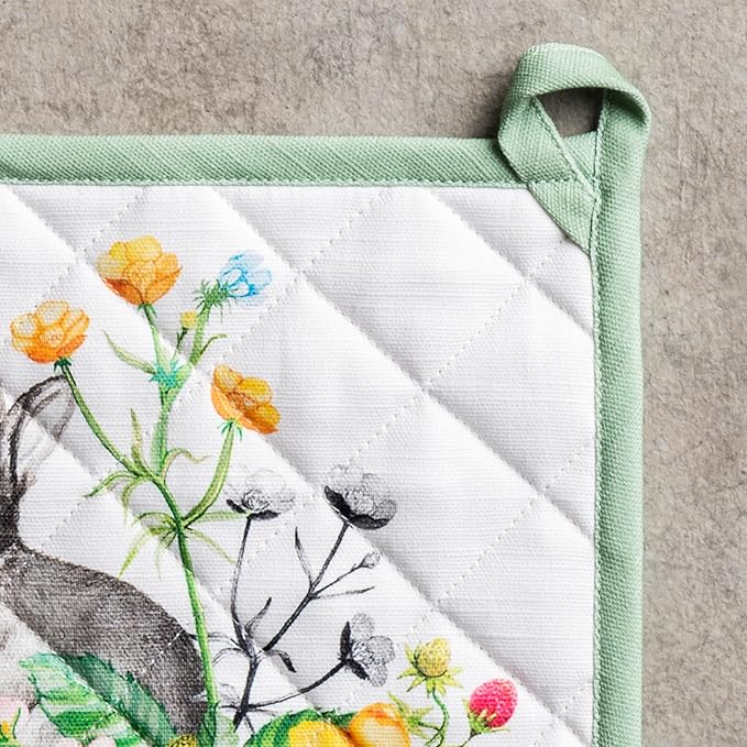 Maison d' Hermine Pot Holders 100% Cotton Heat Resistant Potholders 8" x 8" Hot Pads with Loop BBQ Cooking Baking Gifts for Mothers Day Handling Hot Pans Spring/Summer (Pack of 1, Printemps)