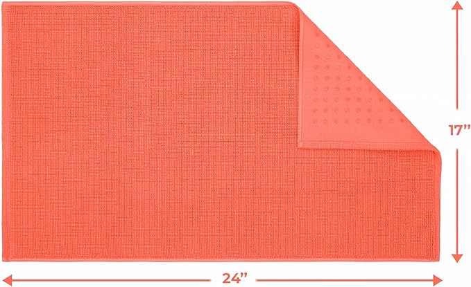 Cotton Paradise 100% Cotton Non Slip Bath Mats for Bathroom, 17x24 inch Soft Absorbent Quick Dry Machine Washable Floor Bath Mat, Coral
