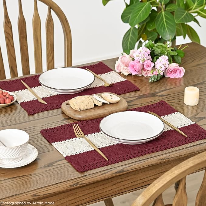 Artoid Mode Red Farmhouse Rustic Placemats Set of 4,12x18 Inch Seasonal Hollow Table Mats Party Kitchen Dining Decoration