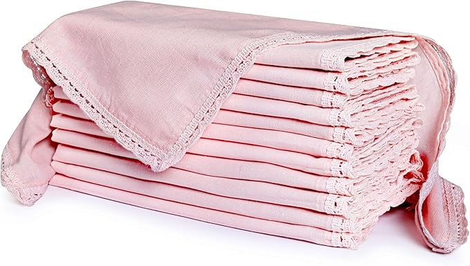 Ramanta Home Linen Flax Cloth Napkins Set of 24 Pink, 18x18 Inch | Easter Premium Cotton Linen Flax Lace Soft & Durable | Washable Ideal for Spring Basket Décor, Wedding Parties, Kitchen, Everyday Use